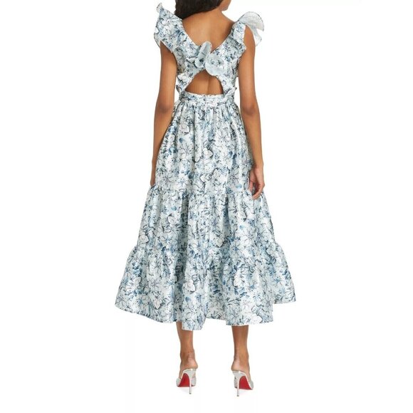 Badgley Mischka Midi Dress Floral Blue Size 10 New With Tag - Picture 2 of 4